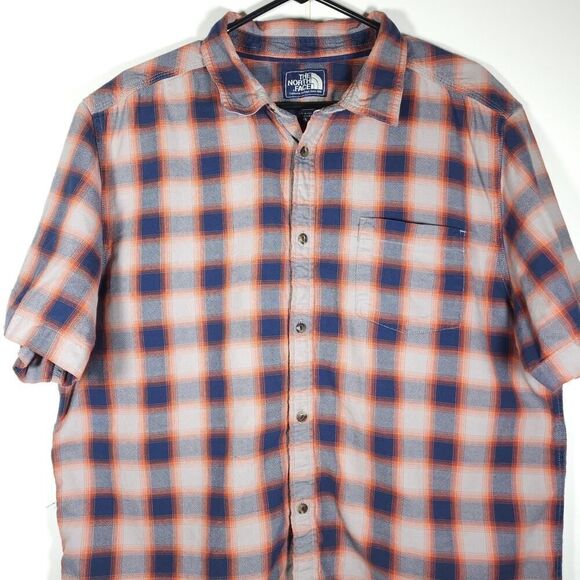 The North Face Men's XL Orange Multi Cotton Plaid Short sleeve Button Up Shirt - Picture 2 of 8